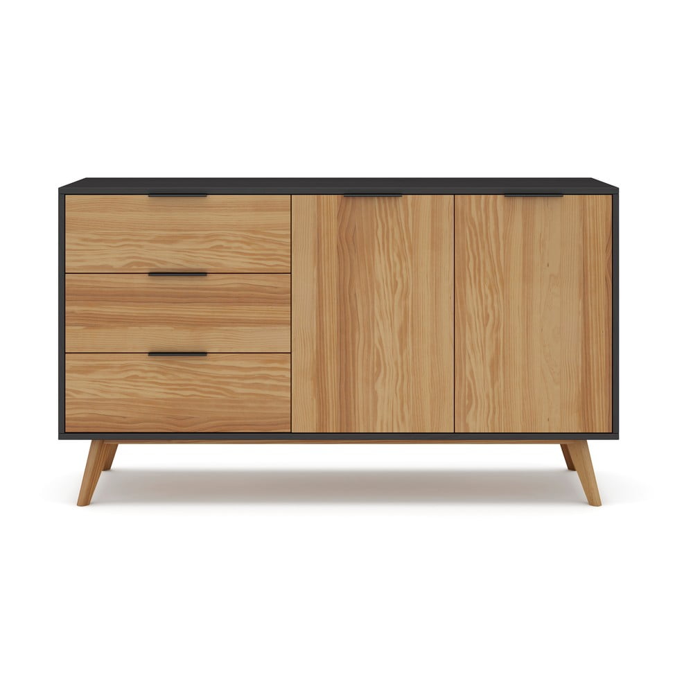 Czarno-naturalna niska komoda z drewna sosnowego 140x81 cm Lavis – Marckeric