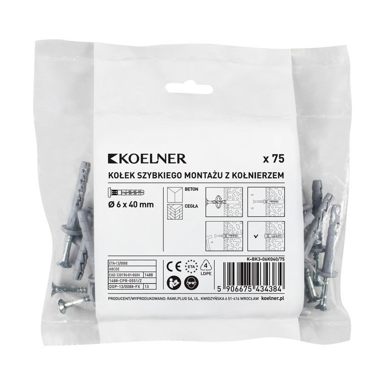 Kołek szybki montaż 6x40 mm z kołnierzem (75 szt.)