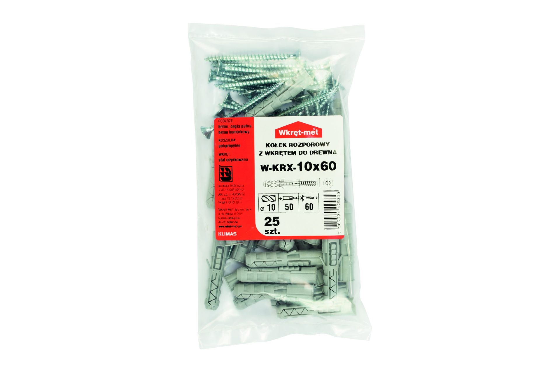Kołek rozporowy fi 10 z wkrętem 50x60 mm (25 szt.)