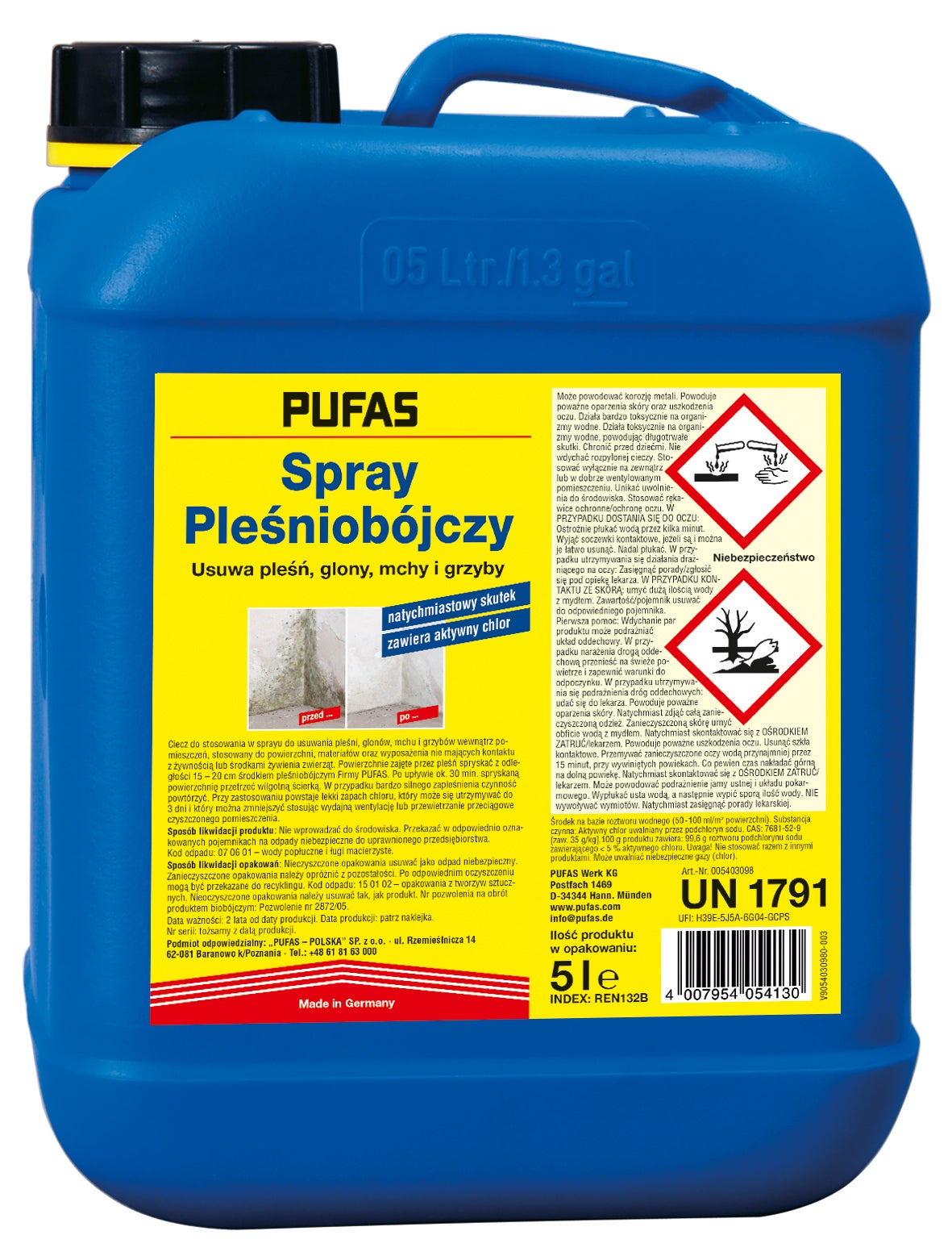 Zdjęcia - Uniwersalny środek czyszczący PUFAS Spray pleśniobójczy  5l 