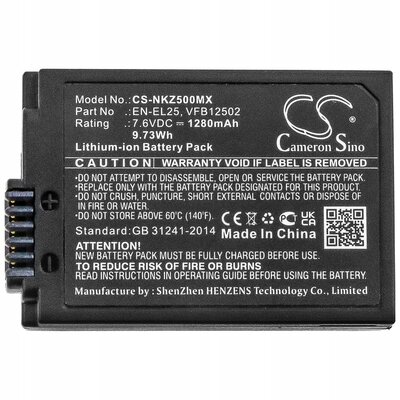 Cameron Sino Nikon Z50 EN-EL25 1280mAh 9.73Wh Li-Ion 7.6V