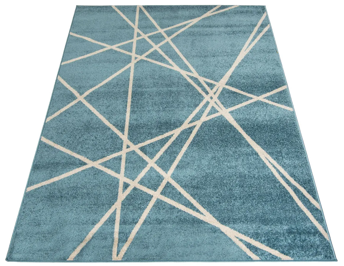 Ciemnoturkusowy nowoczesny dywan w linie E3-G88