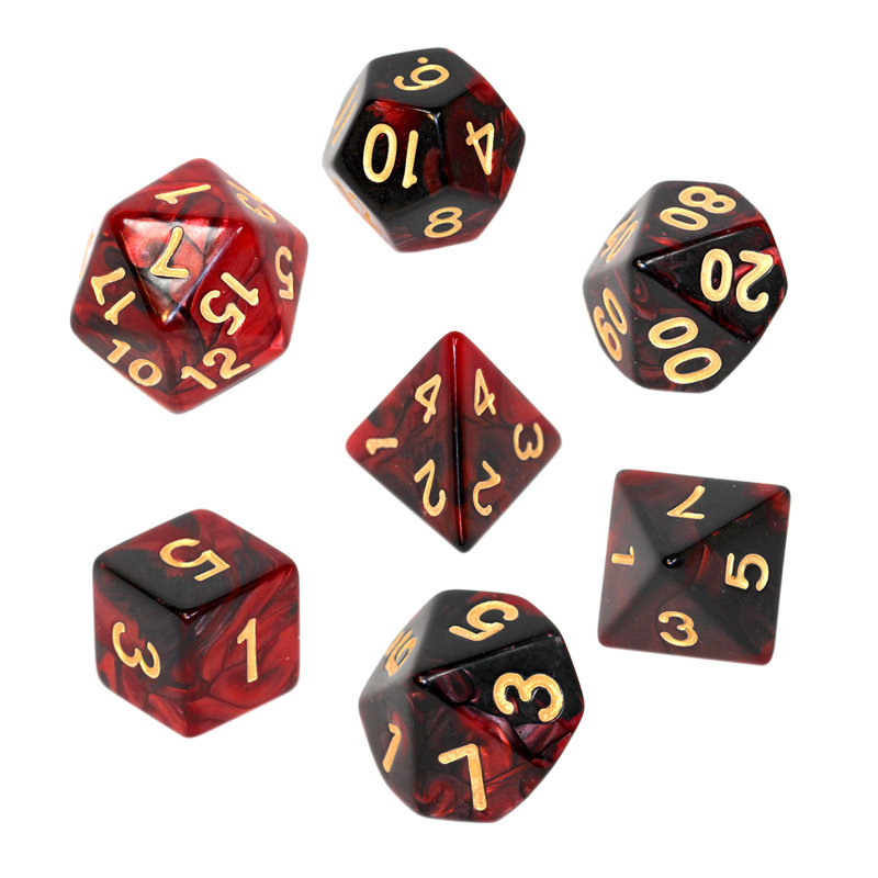 Rebel komplet kości RPG, karminowo-czarne