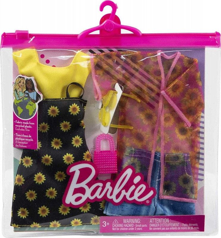Mattel Ubranka Barbie koszulka, spodenki i kimono, słonecznikowa sukienka