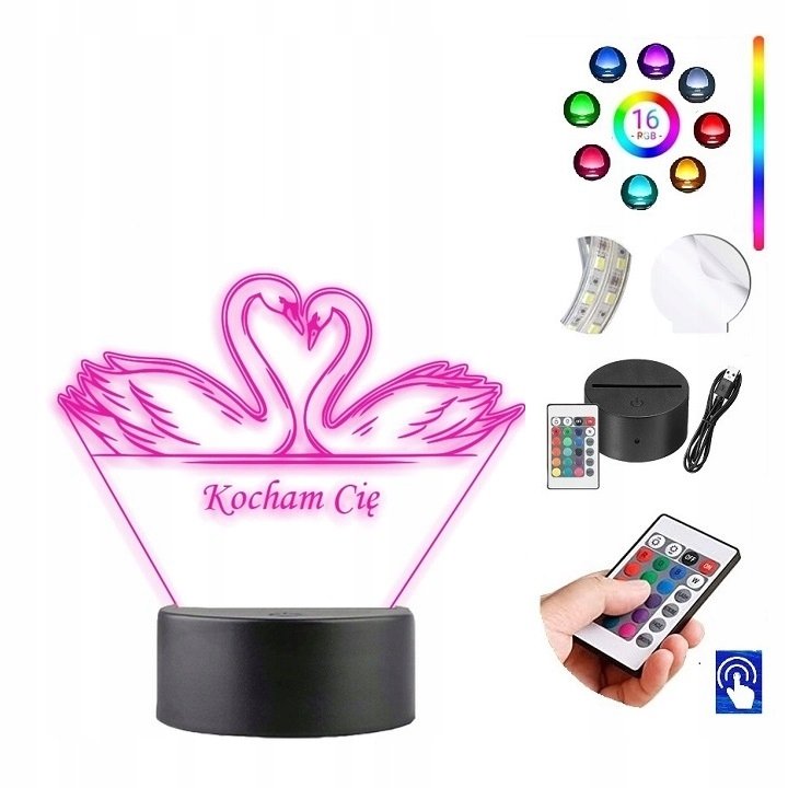 Lampka Na Biurko Kocham Ciebie Łabędzie 16Kolorów Led Plexido