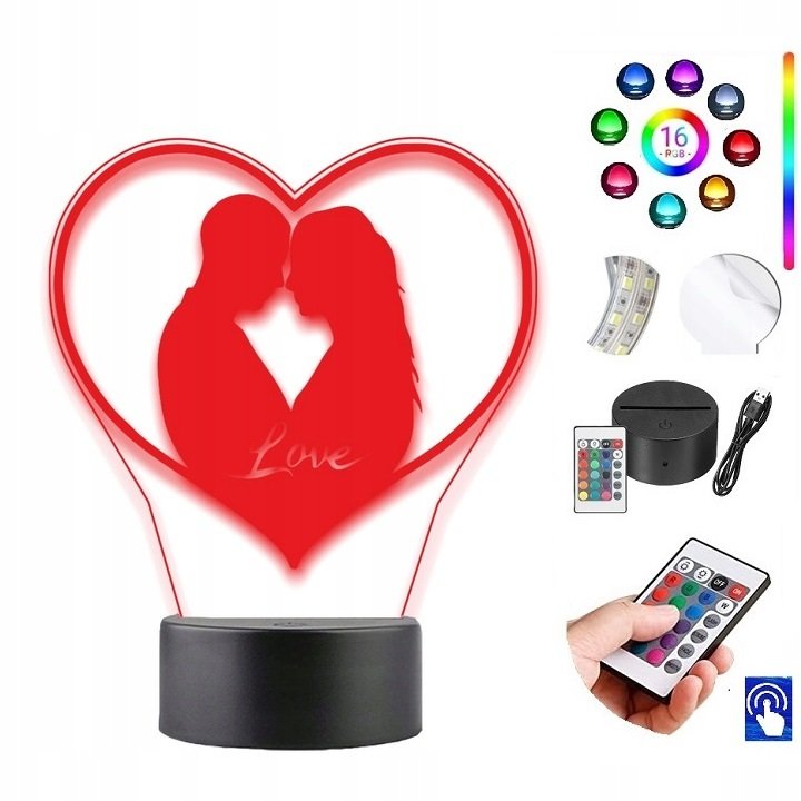 Lampka Na Biurko Zakochana Para Walentynki 16Kolorów Led Plexido