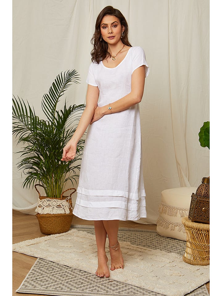 Lin Passion Lniana sukienka w kolorze białym