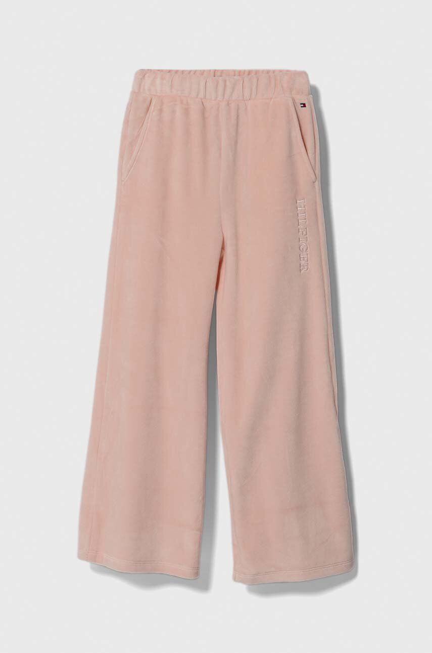 Tommy Hilfiger spodnie dresowe dziecięce kolor różowy z aplikacją