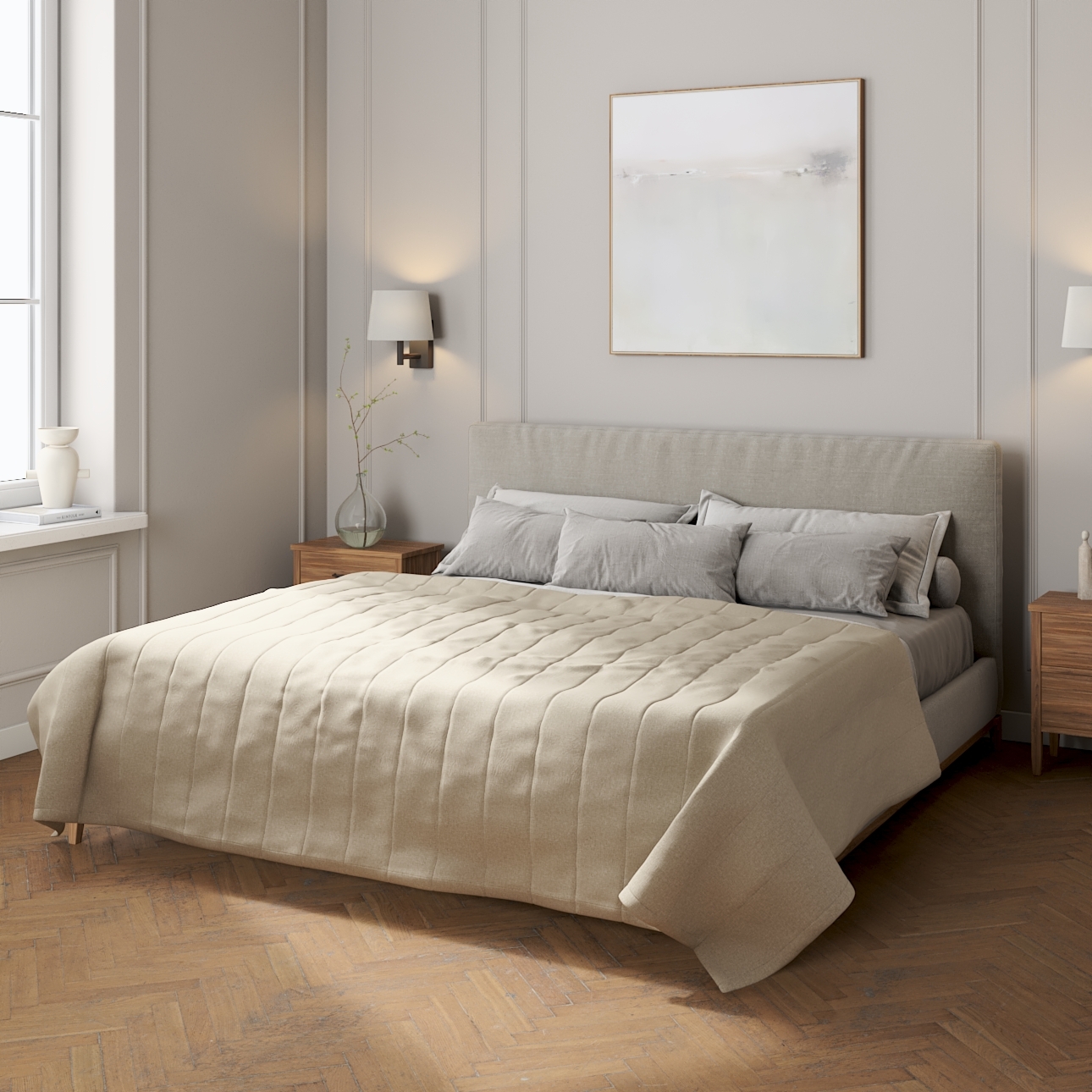 Dekoria pl pl Narzuta pikowana w pasy szaro-beżowy szer.260 × dł.210 cm Amsterdam 500-704-52