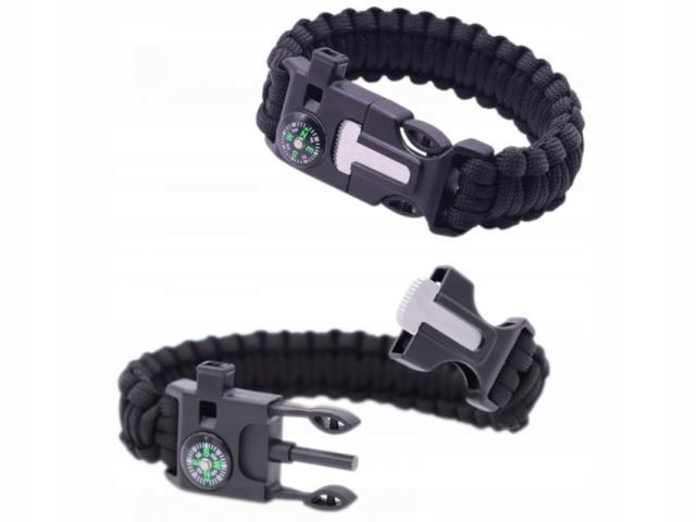 Bransoletka Survival 5w1 Paracord Krzesiwo Kompas