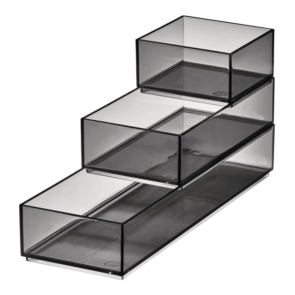 Organizery łazienkowe na kosmetyki z plastiku z recyklingu w kolorze matowej czerni zestaw 3 szt. Stack & Slide – iDesign