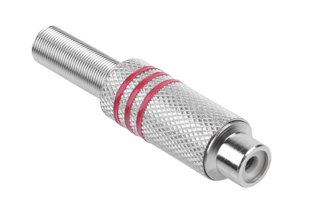 Gniazdo Rca Srebrne 3 Paski Na Kabel Czerwone