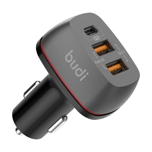 Фото - Зарядний пристрій Budi Ładowarka samochodowaBudi, 2x USB + USB-C, QC + PD  (czarna)