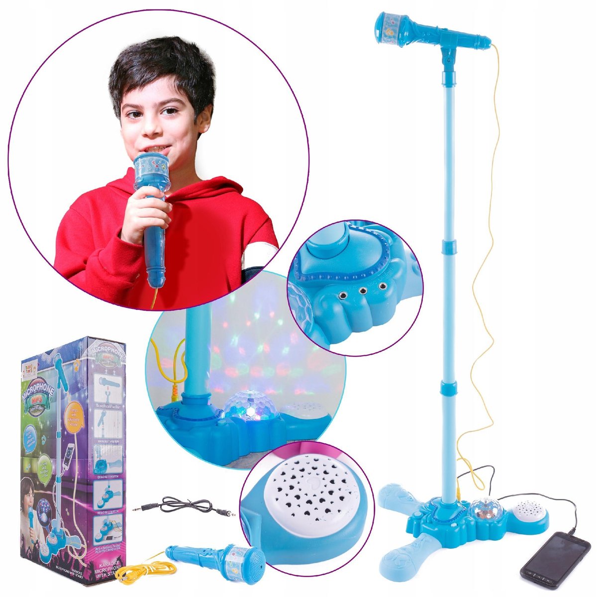 MIKROFON KARAOKE NA STATYWIE PROJEKTOR MP3 GŁOŚNIK