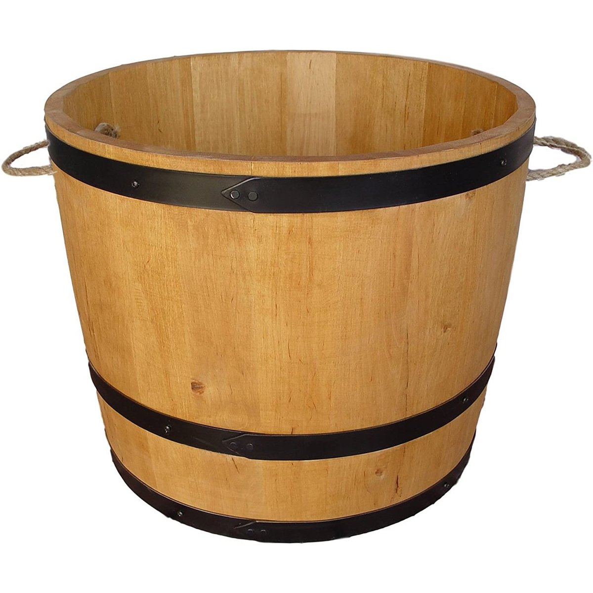 Drewniana donica na kwiaty wykonana z połowy beczki 40x49 cm