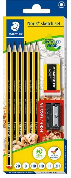 Ołówek Noris 6szt 2xHB,1x2B,B,H,2H + gumka+gratis - Staedtler