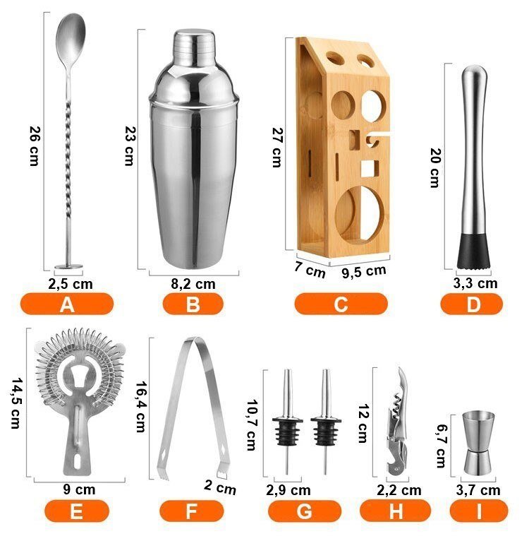 Zestaw barmański shaker do drinków BRADFORD 10 elementów