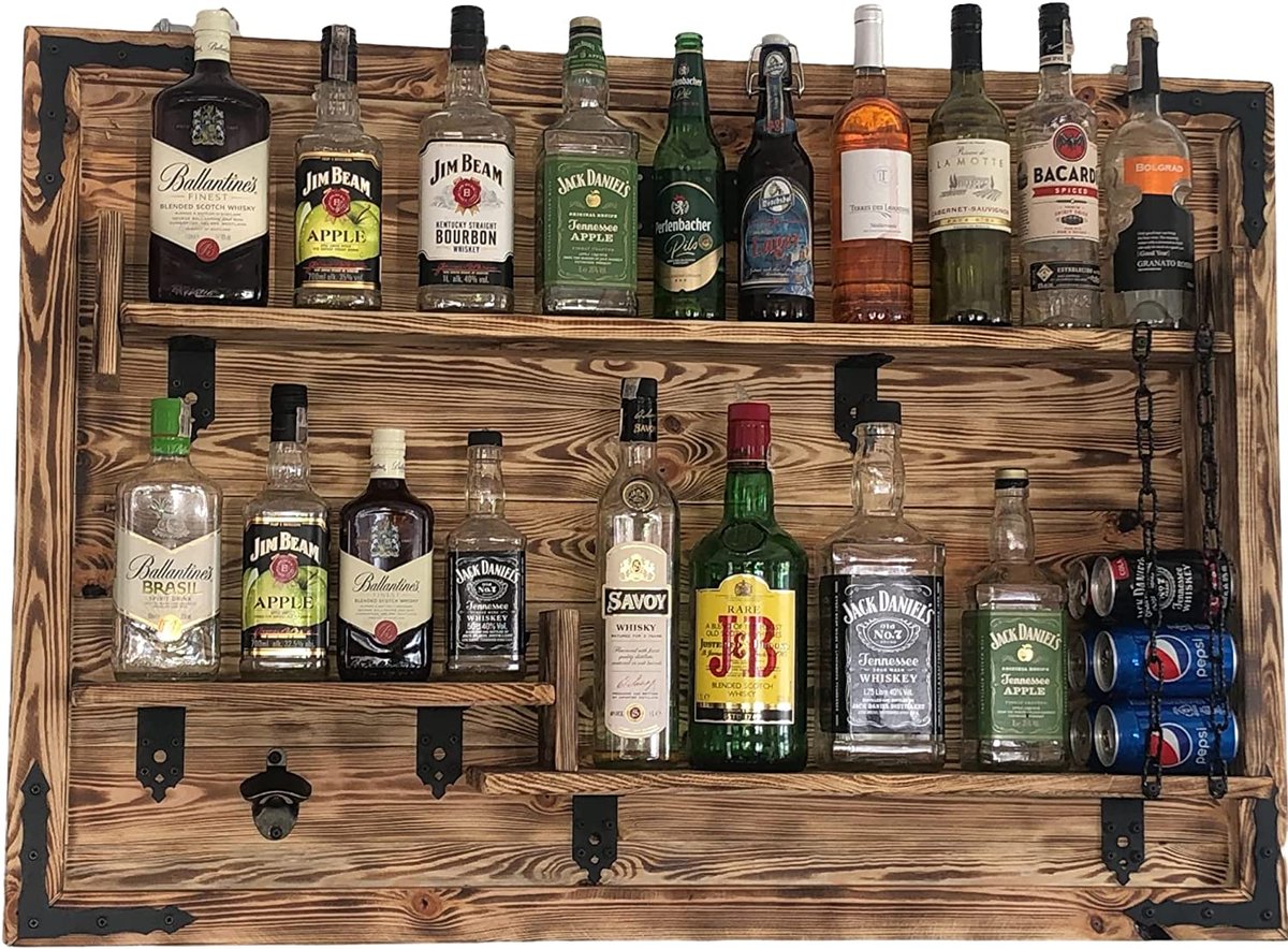 Półka na ścianę 3D bar domowy 72x112x15 cm. Drewniany bar rustykalny