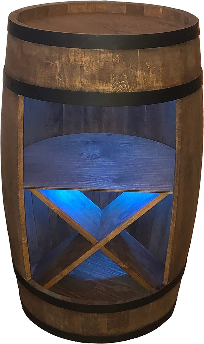 Drewniana beczka barek 80cm i stojak na wino. Oświetlenie LED RGB z pilotem