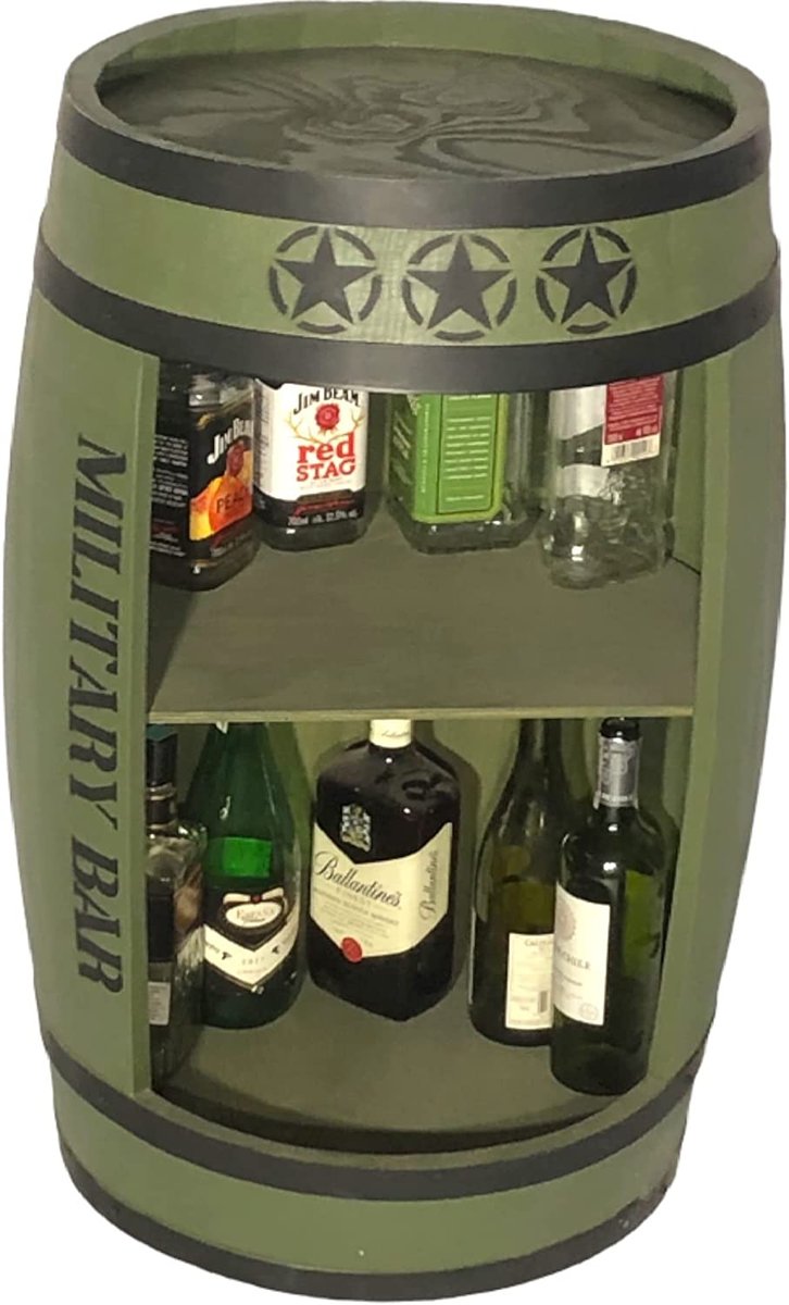 Drewniana beczka barek z półką - 80cm - Military Top Secret. Wojskowy Bar