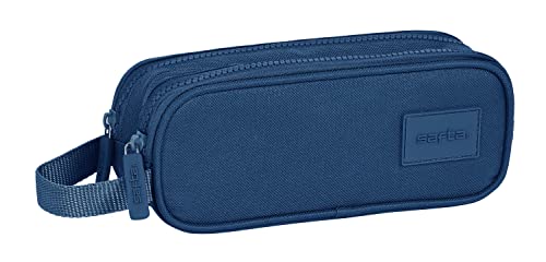 Safta - Podwójne etui dla dzieci, etui dla dzieci, idealne dla dzieci w wieku szkolnym, wygodne i uniwersalne, jakość i wytrzymałość, 21x6x8 cm, kolor granatowy, Granatowy, Estándar, zwykły