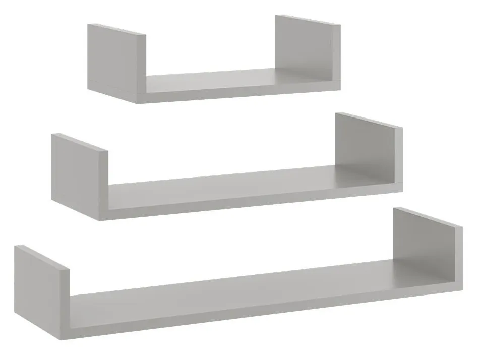 Zestaw 3 Szarych Półek Ściennych P9-S67