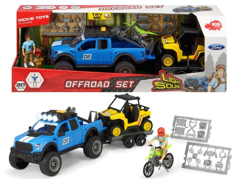 Dickie Zestaw trzech pojazdów Samochód terenowy, Quad terenowy, Motor 3838003