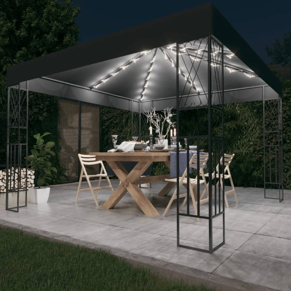 vidaXL Altana ze sznurem lampek, 3x3 m, antracytowa tkanina! 3070327