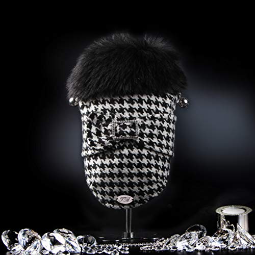 Trilly tutti Brilli Natasha Fantazyjny płaszcz Pied de Poule z futrzanym kołnierzem i broszką Rhinestone, XXS - 1 produkt