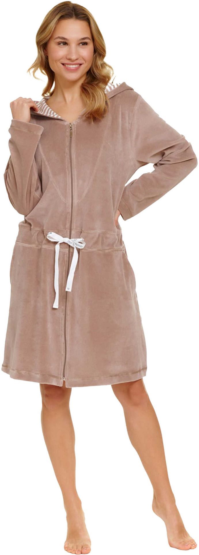 Doctor Nap Beżowy welurowy szlafrok od S do 3XL, Rozmiar: XL