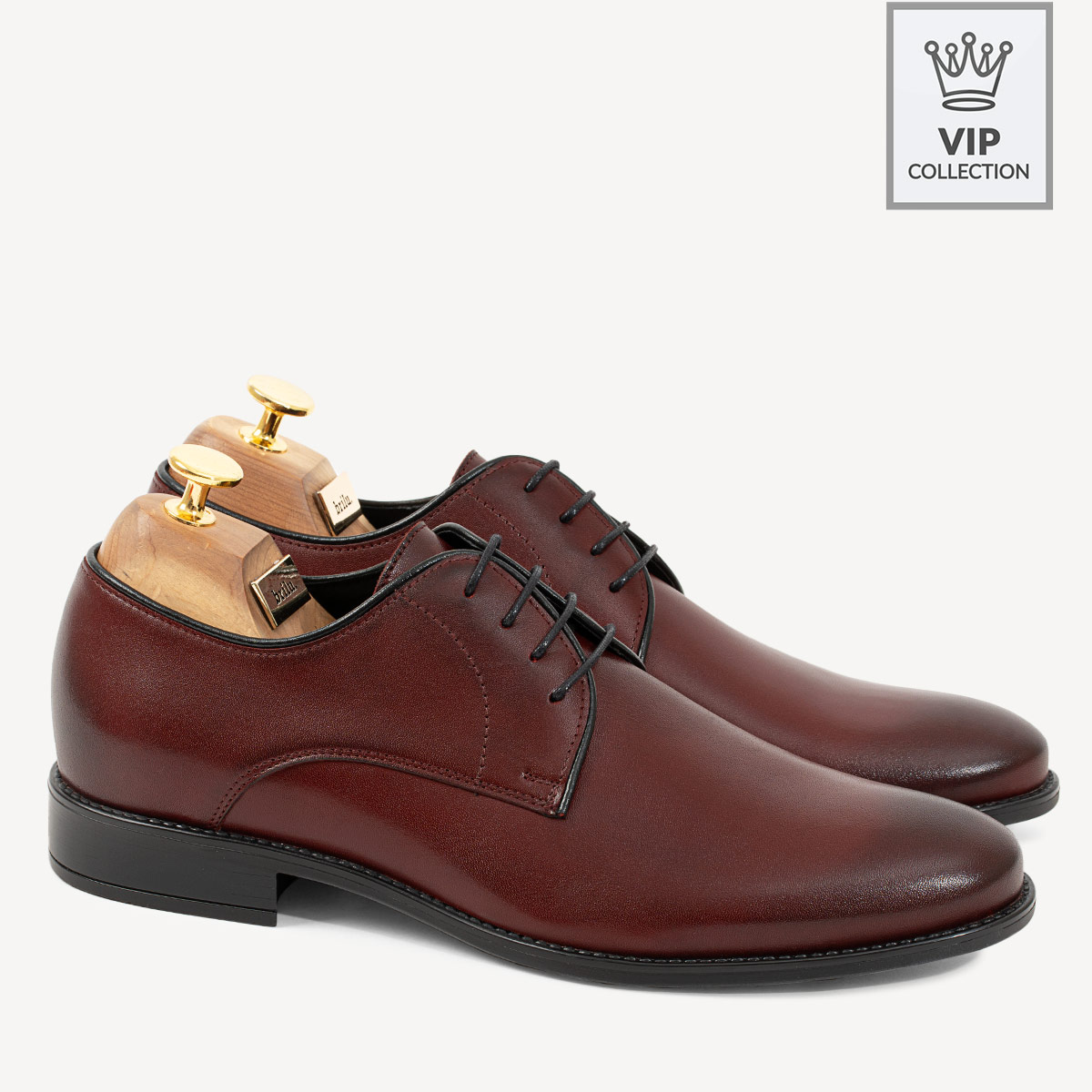 Skórzane eleganckie derby Duncan bordowe - BRILU