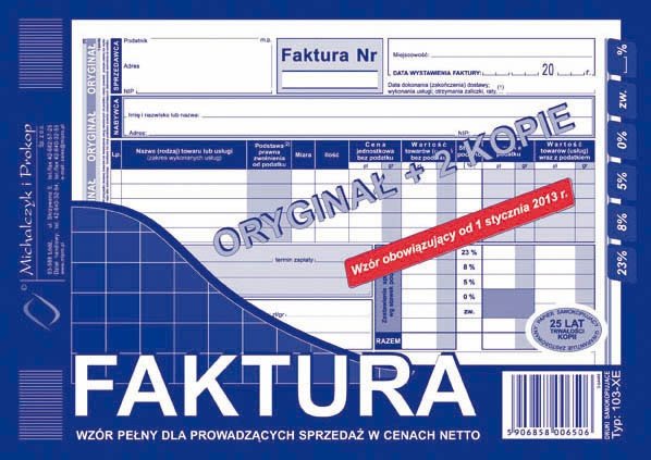 Druk, Faktura netto pełna, A5, oryginał i 2 kopie