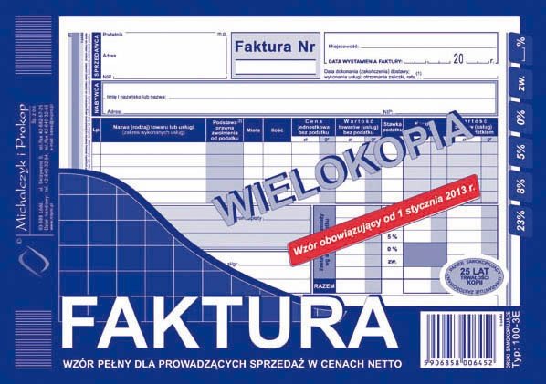 Druk, faktura netto, A5, (pełna) (wielokopia)