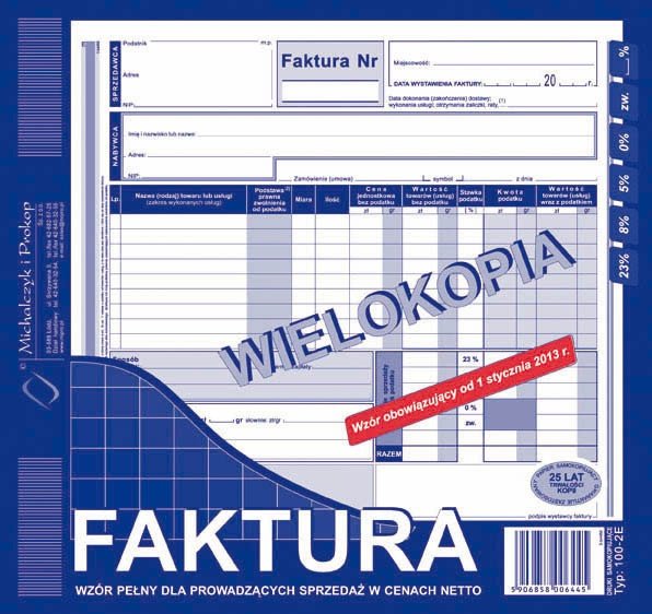 Druk, faktura netto, 2/3 A4, (Pełna) (O+1k)