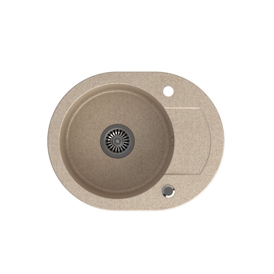 STEINER Zlewozmywak granitowy jednokomorowy 58,5 46 17,5 cm z ociekaczem CUBA 216 beżowy ze stalowym odpływem