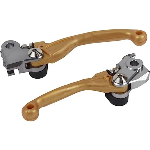 POLISPORT 8487200041 - Zestaw nietłukących się dźwigni składanych obrabianych z aluminium z adapterem kompatybilnym z motocyklami HUSQVARNA, KTM w kolorze złotym