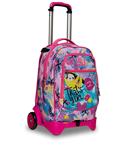SJ Gang Plecak Szkolny Z Wózek Rozłączany Na 2 Koła - Wózek Jack 2WD CLACK IT GIRL - 3 w 1 - Potrójne Użytkowanie - Z Kieszeniem Na Butelkę - Dla Dziewczynki - Niebieski, Różowy, Taglia Unica, szkoła