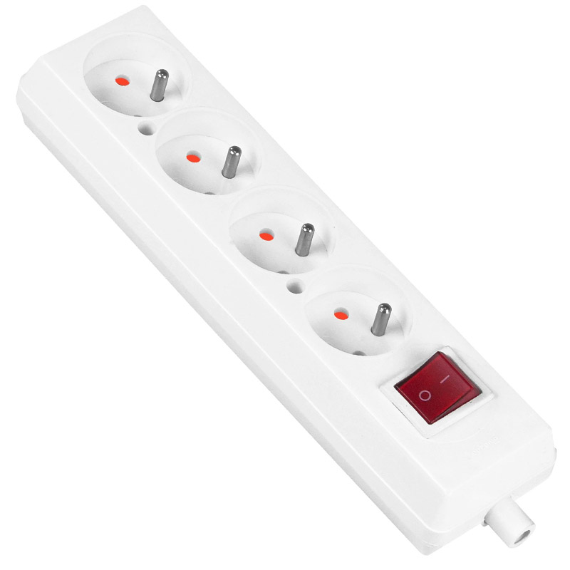 Gniazdo wtyczkowe przenośne czterokrotne białe 4x2p+Z z wyłącznikiem 16A, 250V, rozbieralne, GN-470WS