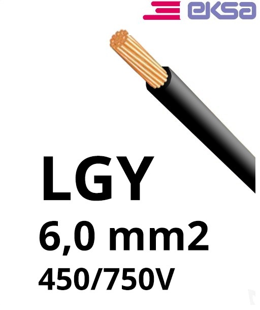 Przewód LgY 6 czarny H07V-K jednożyłowy, żyła gietka; PRYSMIAN