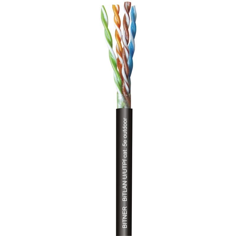 Kabel do sieci teleinformatycznych zewnętrzny, żelowany, ziemny U/UTPf 4x2x24AWG (0,5) cat. 5e outdoor 200MHz, skrętka nieekranowana UTP, BiTLAN, szpula 500m; BITNER