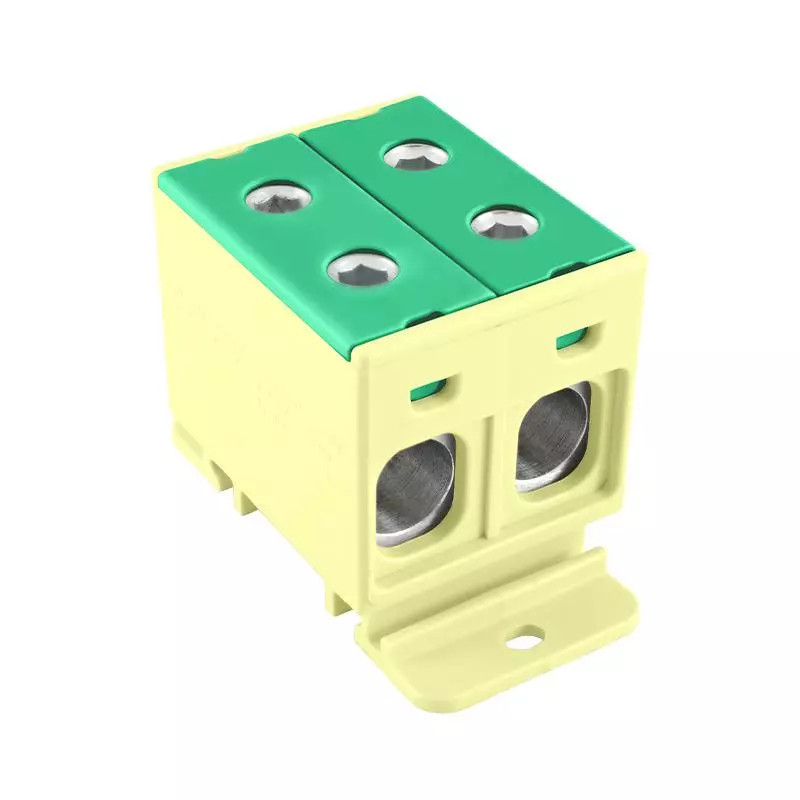 ZŁĄCZKA SZYNOWA ROZDZIELCZA 1-TOROWA 4-OTWORY 50MM2 ZGX 2x50 ŻÓŁTO - ZIELONA