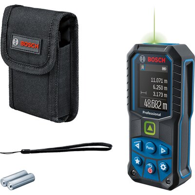 Bosch Dalmierz laserowy Professional GLM 50-25 G (zielona wiązka, zasięg: do 50 m, wytrzymałość, IP65, dokładność 1,5 mm*, 2 baterie AA, opaska na rękę, pokrowiec) 0601072V00