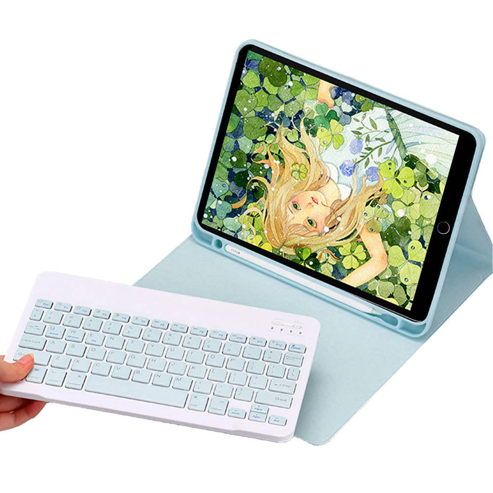 EAM Electronics Klawiatura do AppleiPad 7/8 10.2 z etui i myszką + RYSIK (niebieskie) iiPad 7 10.2 2019/ 2020 iPad 8 10.2 2019/ 2020Pad