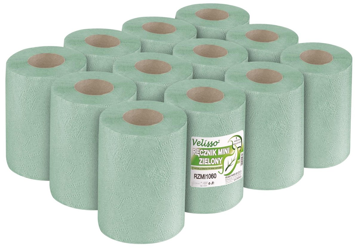 Ręcznik papierowy makulaturowy WELMAX Velisso MINI 1W ZIELONY 60m 12szt.
