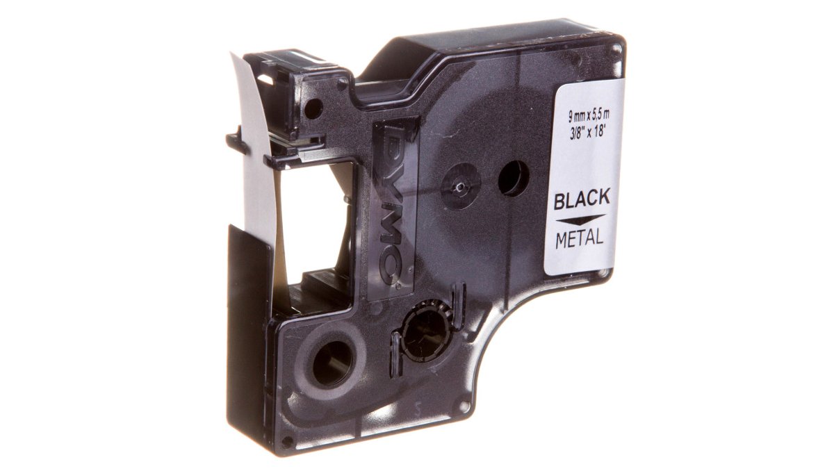 Dymo Taśma poliestrowa trwała 9mm x 5,5m czarna na metalicznym S0718170 18485