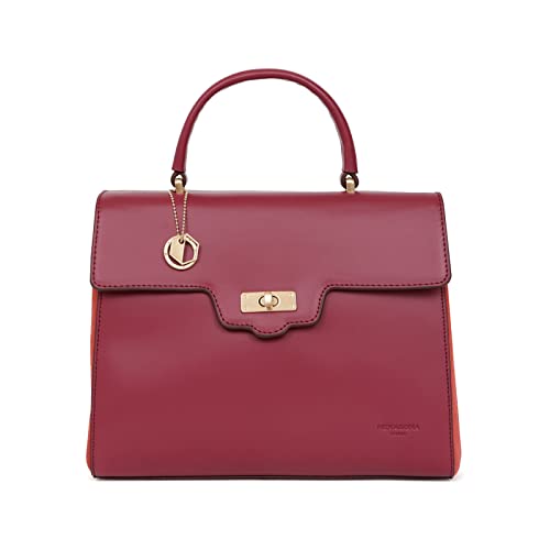 Hexagona Damska Paris 2 uchwyty – kolekcja Cosmo – Cassis – z gładkiej skóry bydlęcej – torba na ramię – mała torba, magenta, dł. 37 x wys.: 27 x P: 14,5 cm
