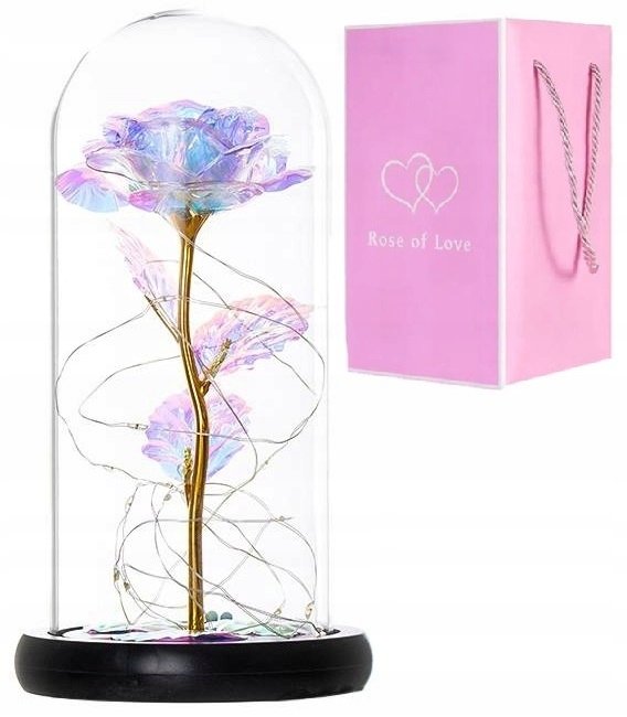 Świecąca Bajkowa Róża w Szklanej Kopule LED