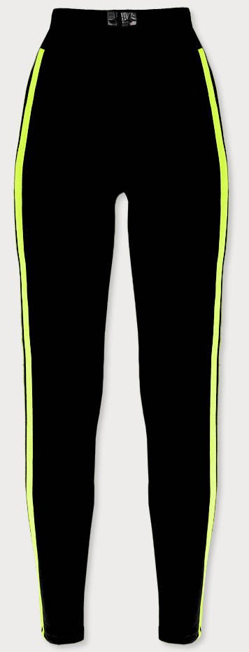 BAWEŁNIANE LEGGINSY DAMSKIE Z LAMPASAMI CZARNO-ZIELONE (YW06040-1-52) - J STYLE