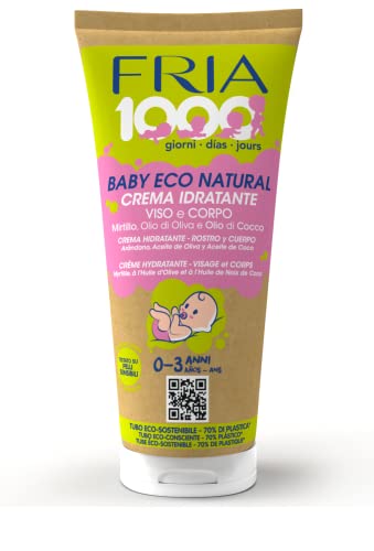 Fria Krem nawilżający dla niemowląt i małych dzieci, z naturalnymi składnikami – bez substancji toksycznych, w zestawie: tekturowa tubka 200 ml - FRIA Eco Natural 1000 dni