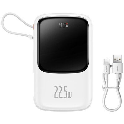 Baseus Qpow Digital Display powerbank z szybkim ładowaniem 10000mAh 22,5W QC/PD/SCP/FCP z wbudowanym kablem USB-C biały